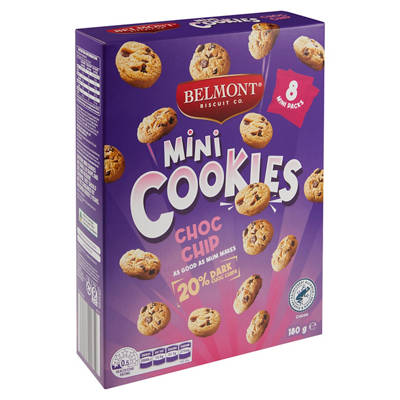 BELMONT BISCUIT CO. Mini Cookies Choc Chip 8 Pack 180g
