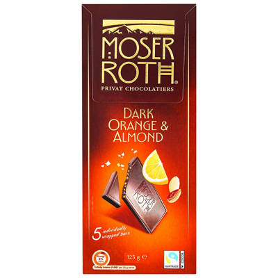 MOSER ROTH Dark Orange & Almond Chocolate Bars 5 Pack 125g