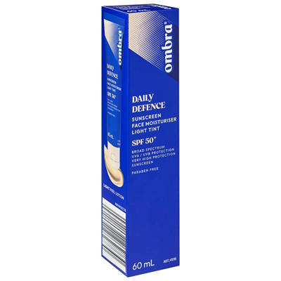 OMBRA Daily Defence Face Moisturiser Sunscreen Light Tint SPF50+ 60ml