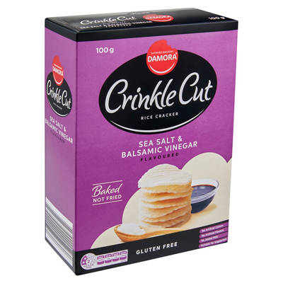 DAMORA Crinkle Cut Rice Crackers Sea Salt & Balsamic Vinegar 100g