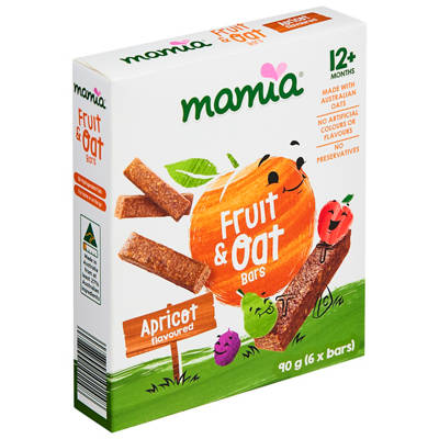 MAMIA Apricot Flavoured Fruit & Oat Bars 12+ Months 6 Pack 90g