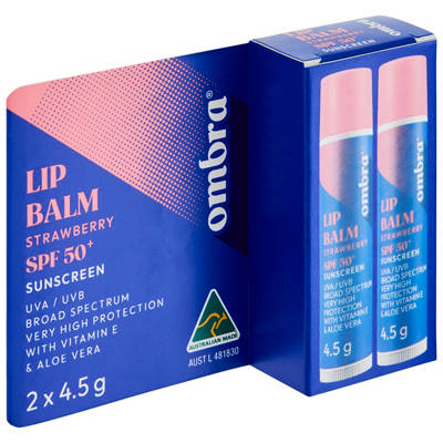 OMBRA Strawbery Lip Balm SPF 50+ 2 Pack 4.5g
