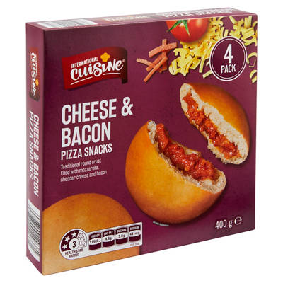INTERNATIONAL CUISINE Cheese & Bacon Pizza Snacks 4 Pack 400g