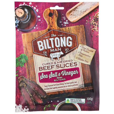 THE BILTONG MAN Biltong Slices Salt & Vinegar 100g
