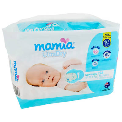 MAMIA Size 1 Nappies Newborn Up to 5kg 28 Pack, 5kg — Aldi