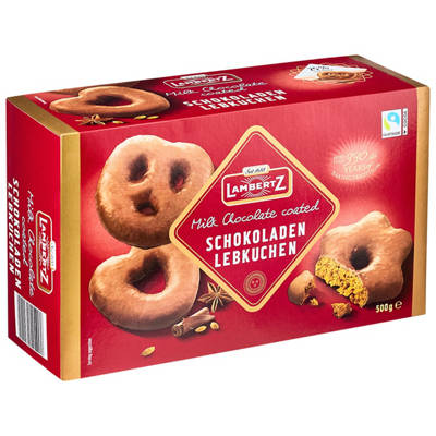 LAMBERTZ Hearts & Stars Shaped Gingerbread Milk Chocolate 500g