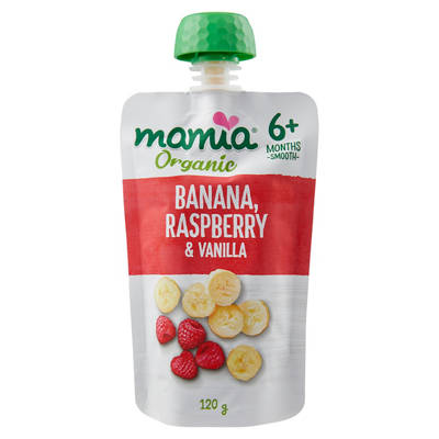 MAMIA Organic Baby Food Banana Raspberry & Vanilla 6+ Months 120g