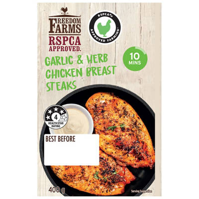 FREEDOM FARMS RSPCA Approved Chicken Breast Steaks Garlic & Herb 400g