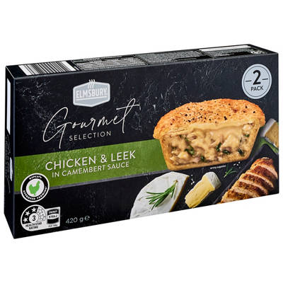 ELMSBURY Chicken & Leek Pies in Camembert Sauce 2 Pack 420g