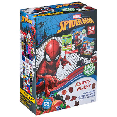 IDDY BIDDY Assorted Fruit Snacks Spiderman 24 Pack 480g