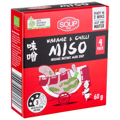 THE SOUP CO. Instant Miso Soup Wakame & Chilli 4 Pack 60g