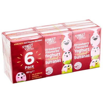 SWEET VINE Strawberry Flavoured Yoghurt Coated Sultanas 6 Pack 180g