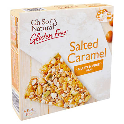 OH SO NATURAL GLUTEN FREE Bars Salted Caramel 6 Pack 180g