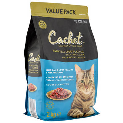 CACHET Gourmet Dry Cat Food 2kg - Seafood platter, Tuna, Vegetable and Prawn Flavour