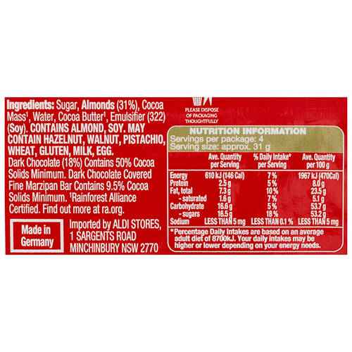 Nutrients 1, Dark Chocolate Coated Classic Marzipan Bar 125g