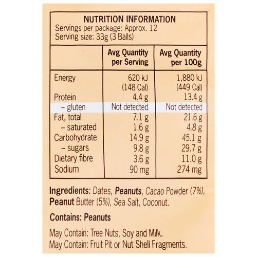 Ingredients 1, Snackaballs 35 Pack 396g - Peanut Butter Cacao