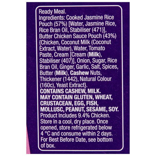 Ingredients 1, Butter Chicken with Rice Meal Kit 350g