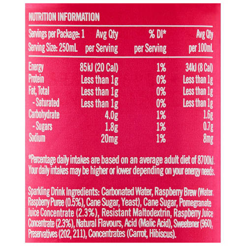 Nutrients 1, Brewed Raspberry + Pomegranate 4 Pack 250ml