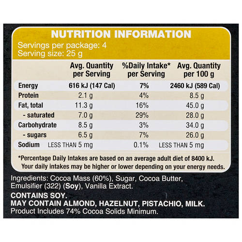 Ingredients 1, Fair Trade Origin Chocolate 74% Cocoa 100g