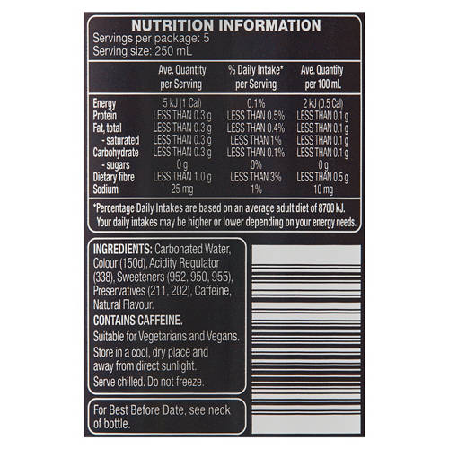Nutrients 1, No Sugar Cola 1.25L