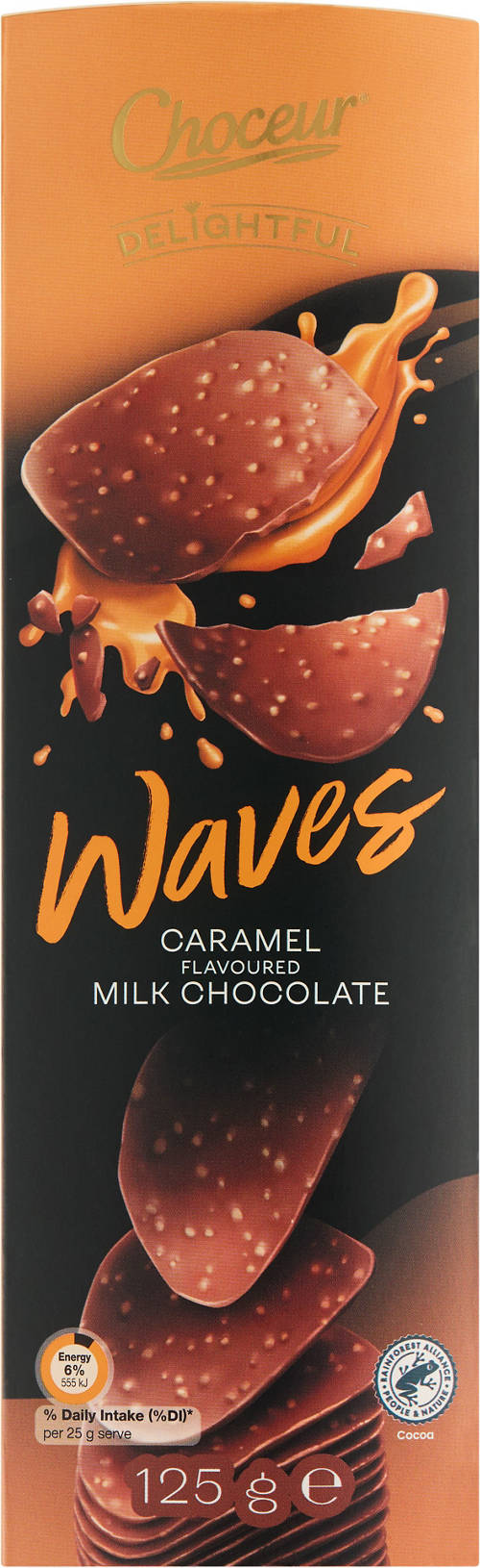 Front shot 2, Milk Chocolate Waves Caramel 125g