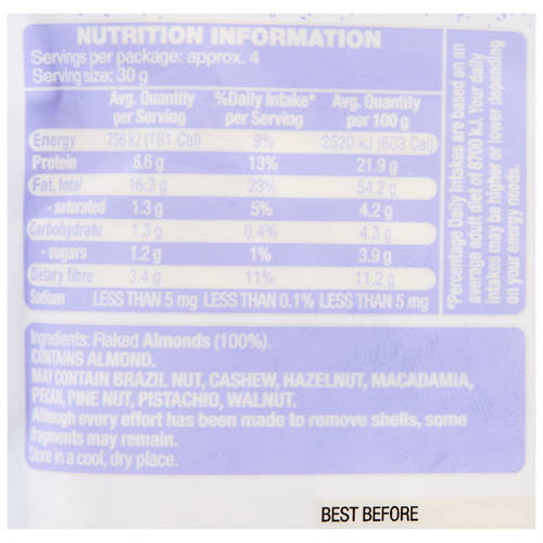 Nutrients 1, Almonds Flaked 125g
