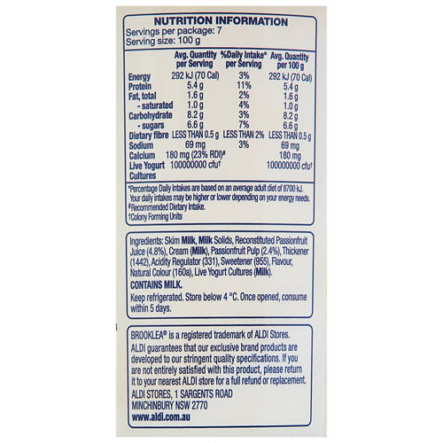Nutrients 1, No Added Sugar Passionfruit Yogurt 700g