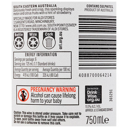 Ingredients 1, Sparkling Chardonnay Pinot Noir NV 750ml