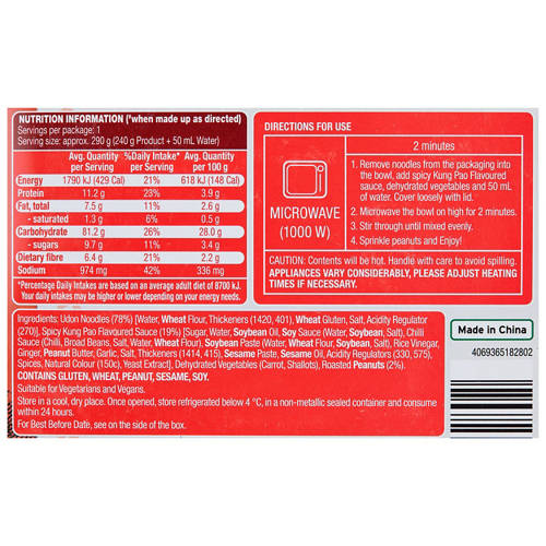 Nutrients 1, Kung Pao Noodle Bowl 240g