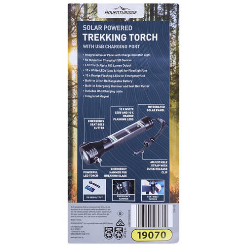 Front shot 3, Solar Powered Trekking Torch with USB Charger