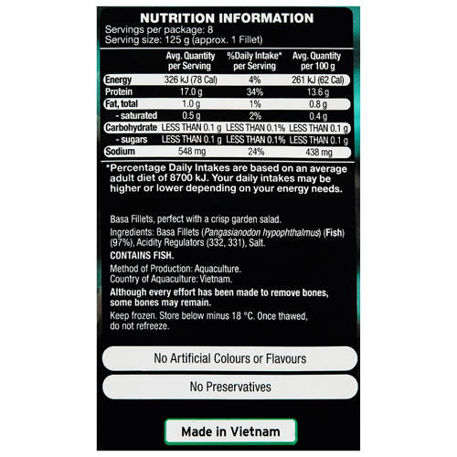 Nutrients 1, Basa Fillets 1kg