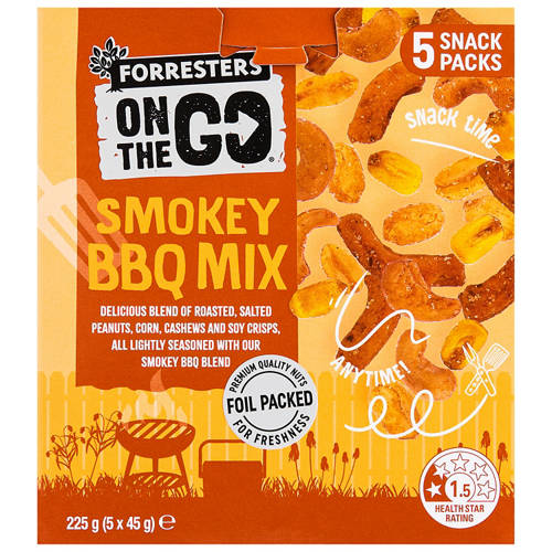 Front shot 3, On The Go Smokey BBQ Mix 5 pack 225g