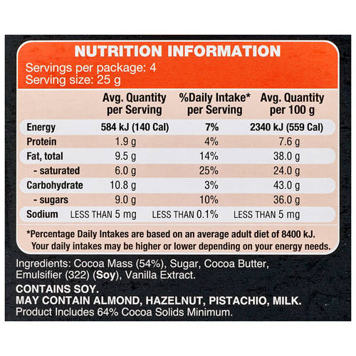 Ingredients 1, Fairtrade Peru 64% Cocoa Chocolate Bar 100g