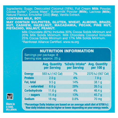 Nutrients 1, Milk Coconut Chocolate Block 200g