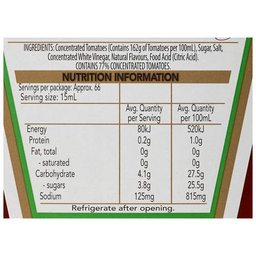 Ingredients 1, Ketchup 1L
