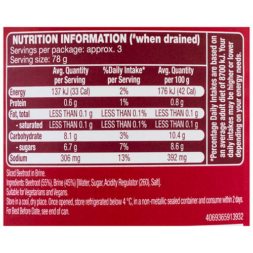 Nutrients 1, Sliced Beetroot 425g