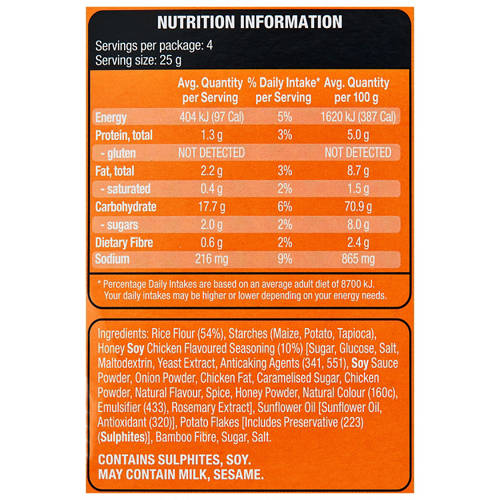 Nutrients 1, Crinkle Cut Rice Crackers Honey Soy Chicken 100g