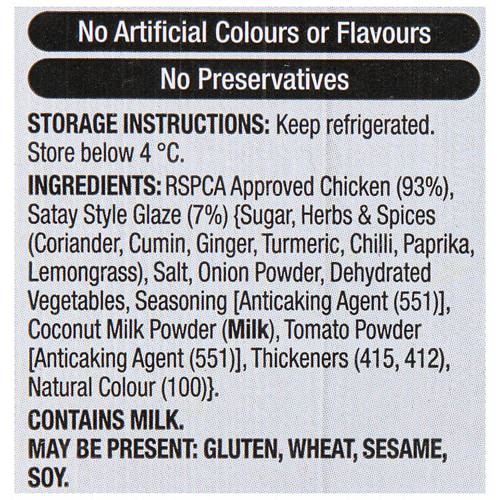 Ingredients 1, Satay RSPCA Approved Chicken Kebabs 800g