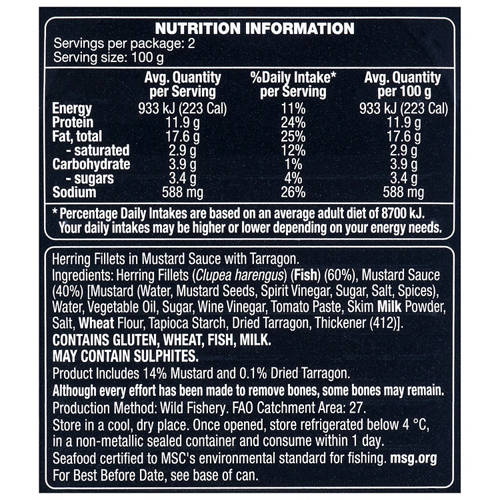 Ingredients 1, Herring Fillets in Mustard Sauce 200g