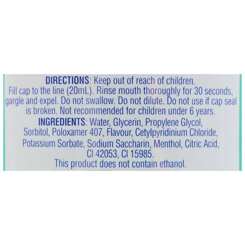 Ingredients 1, Plax Mouthwash 1L