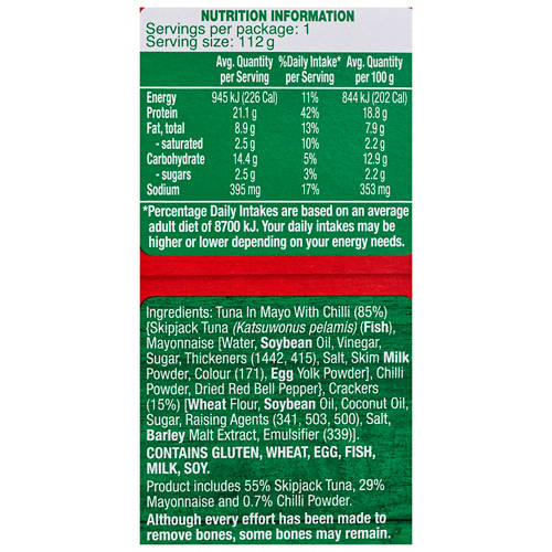 Ingredients 1, Mayo With Chilli Tuna Treat With Crackers 112g