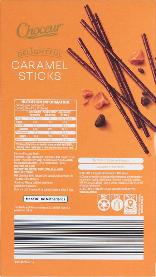 Front shot 3, Fine Chocolate Sticks Caramel 125g