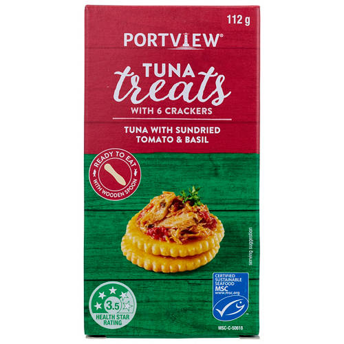 Front shot 2, Sundried Tomato And Basil Tuna Treats with Crackers 112g