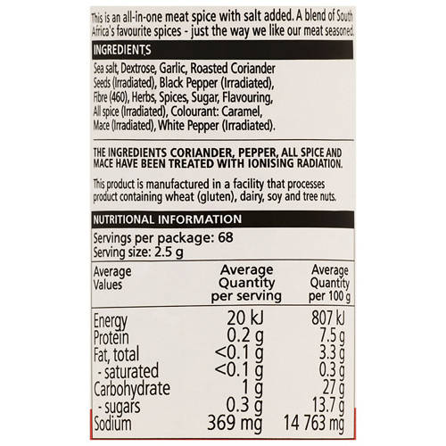 Ingredients 1, Meat Spice Seasoning 170g