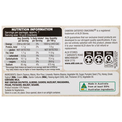 Nutrients 1, Gluten Free Specialty Crackers Raisin and Pumpkin 100g
