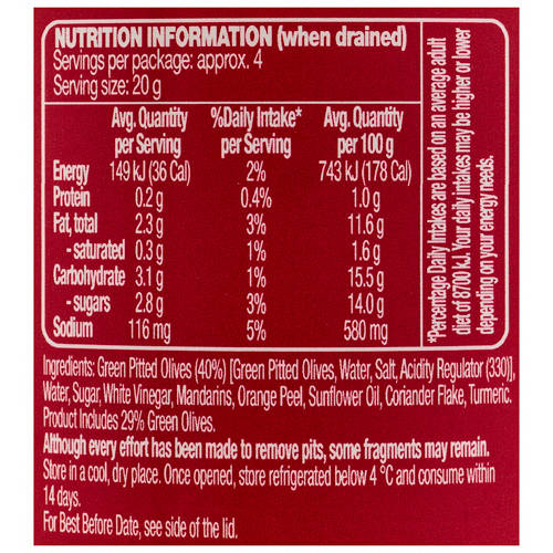 Nutrients 1, Cocktail Flavoured Olives Sangria Sweet and Fruity 200g to 215g