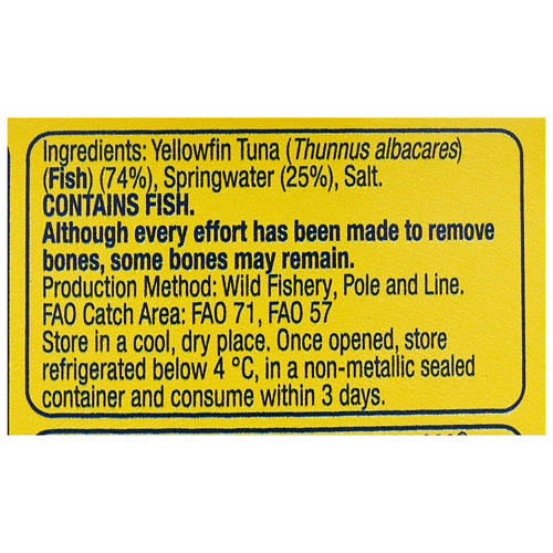 Ingredients 1, Yellowfin Tuna in Springwater 95g