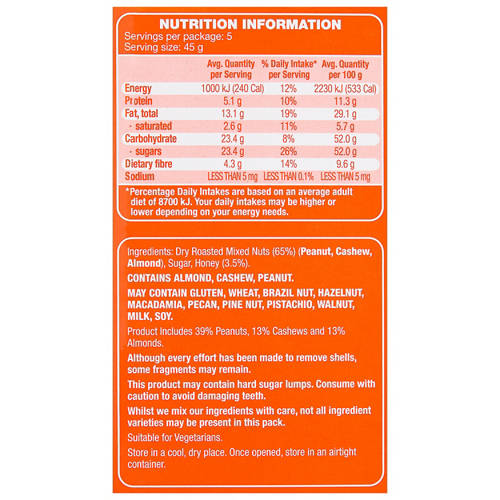 Nutrients 1, On The Go Dry Roasted Honey Mixed Nuts 5 Pack 225g