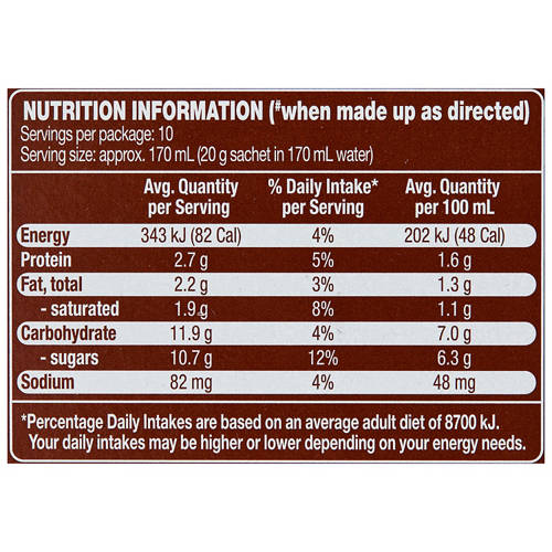 Nutrients 1, Hot Chocolate Sachets 10 Pack 200g