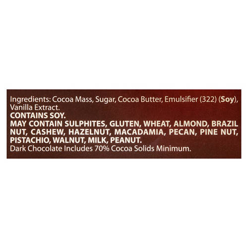 Ingredients 1, Dark Chocolate 70% Cocoa 5 Pack 125g